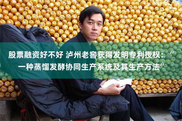 股票融资好不好 泸州老窖获得发明专利授权：“一种蒸馏发酵协同生产系统及其生产方法”